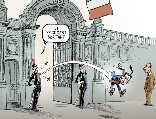 symbole de l'éjection de Sarkozy en 2012 illustration pour défaite électorale de Sarkozy en 2012