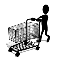symbole pour esprit de consommation illustration par silhouette poussant un caddie