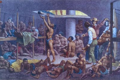 dessin pour mémoire de la traite négrière illustration par cargaison d'esclaves dans la cale d'un négrier