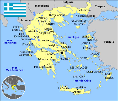 carte simplifie de la Grce avec villes principales
