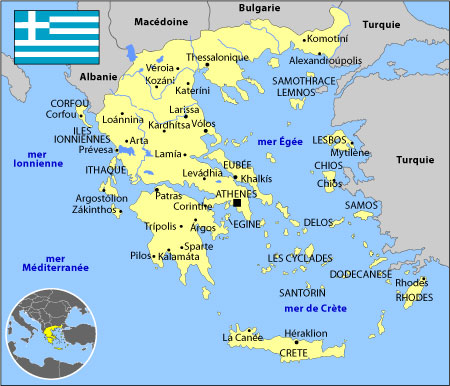 carte et drapeau de la Grèce carte simplifiée de la Grèce avec villes principales