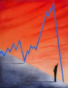 symbole pour bilan économique désastreux illustration par indicateur graphique en chute libre sur fond rouge