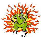 symbole pour pompiers pyromanes de la gouvernance européenne illustration avec dragon générant feu et portant lance à incendie