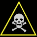 illustration avec triangle de danger, tte de mort pivotante sur fond noir