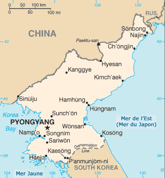 carte simplifi de la Core du Nord avec principales villes