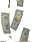 symbole pour dépenses publiques et dette illustration avec pluie d'argent : billets et pièces