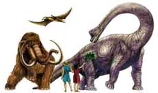symbole pour origine du système pyramidal transposé aux humains illustration par deux femmes aux pieds de mammouth et dinosaures