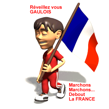 figuration d'un nationaliste patriotard, inquiet pour son avenir illustration avec manifestant, tenue sportive rouge, tenant drapeau tricolore français