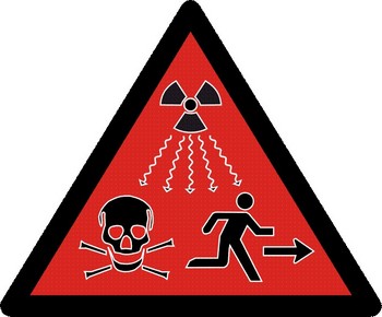 symbole du danger mortel que peut représenter le nucléaire illustration avec panneau invitant à fuir le danger mortel du nucléaire