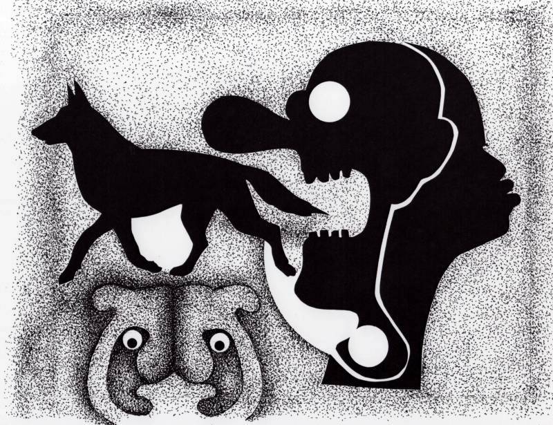 oeuvre artistique de U. Cayci, symbolisant la logique de guerre avec loup