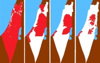 Carte des territoires laissés aux Palestiniens, réduite à peau de chagrin... carte des différentes étapes de la colonisation israélienne en Palestine, en rouge et blanc
