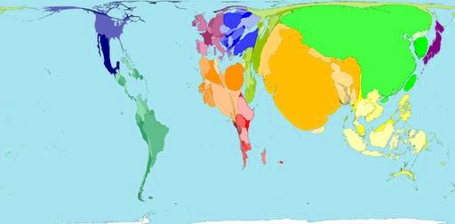 planisphre multicolore divisant le monde par zones d'attraction conomique