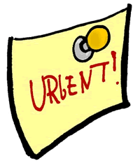 symbole pour urgence d'action illustration par affichette jaune portant mention Urgent
