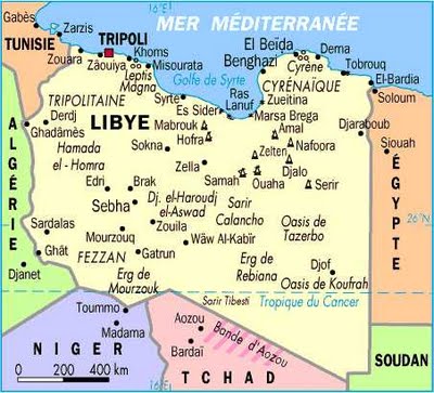 carte colore de Libye avec principales villes