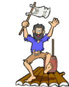 symbole pour naufragé, victime de la Finance illustration avec naufragé sur radeau, gesticulant avec linge blanc