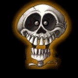 humour d'un mort malicieux, guéri de sa folie dessin d'humour avec crane de mort qui tire la langue