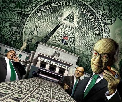 Voilà un exemple des banksters et escrocs à virer de leur position dominante. Image caricaturale de l'organisation et du pouvoir de la Finance, visant particulièrement les USA.
