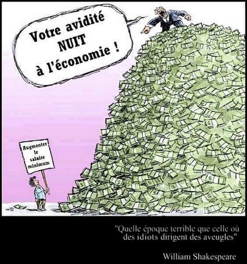 Les inégalités fortement aggravées en France, tel est le résultat du néolibéralisme assumé et constant. Dessin d'humour noir stigmatisant les inégalités de niveau de vie.
