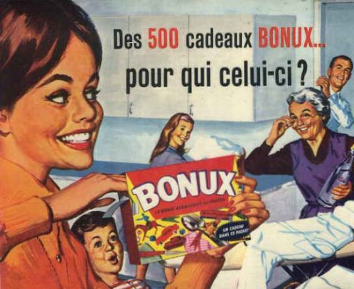humour sur les spots publicitaires : système de formatage mental. image élaborée pour évoquer publicité racoleuse : sujet cadeaux Bonux.