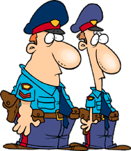 symbole pour présence policière. illustration avec paire de flics, globuleux et ahuris.