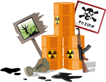 Image antinuclaire montrant symboles de dgradation de l'environnement dont fts de dchets radioactifs.