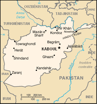 Carte de l'Afghanistan avec principales villes.