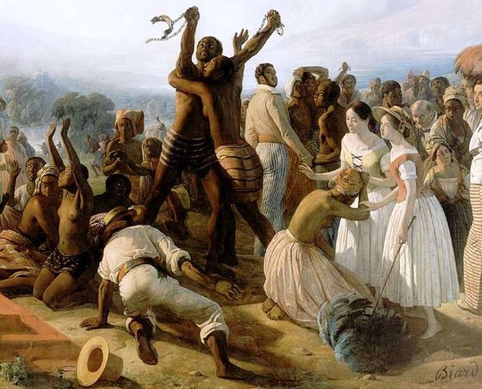 Oeuvre de peinture par Biard en 1849, clbrant l'abolition de l'esclavage.