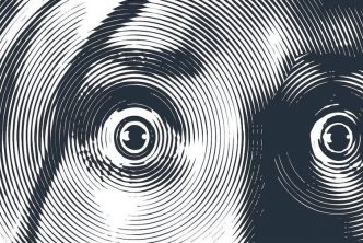 Manipulation mentale par matraquage médiatique, anxiogène, mortifère... Image de regard dans ondes concentriques, symbole de manipulation mentale.