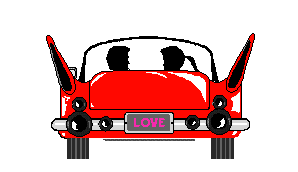 Arrêtez donc de râler après les voitures électriques, elles sont peut-être les prémices d’un avenir heureux ! Image animée de couple tendre dans voiture portant plaque -LOVE-.