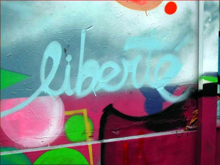 photo d'un graffito du mot -Libert- sur dcor color.