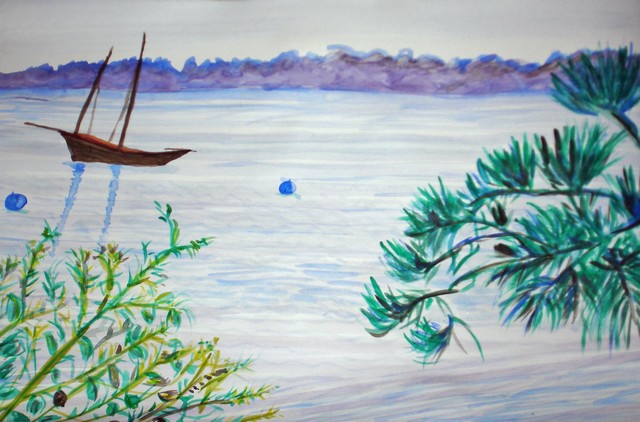 illustration-poème, peinture intitulée -Sinago de l'île de Berder- photo tableau, Sinago de l'île de Berder, aquarelle.jpg