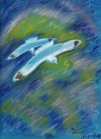 illustration-poème, peinture intitulée -Couple d'Albatros- photo tableau, couple d'albatros.jpg