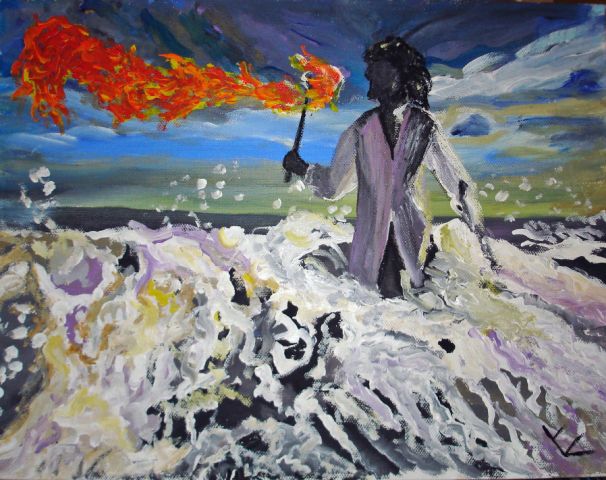 illustration-poème, peinture intitulée -Cracheur de feu- photo tableau, cracheur de feu.jpg